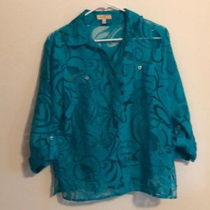 Choices petite sheer blouse- teal